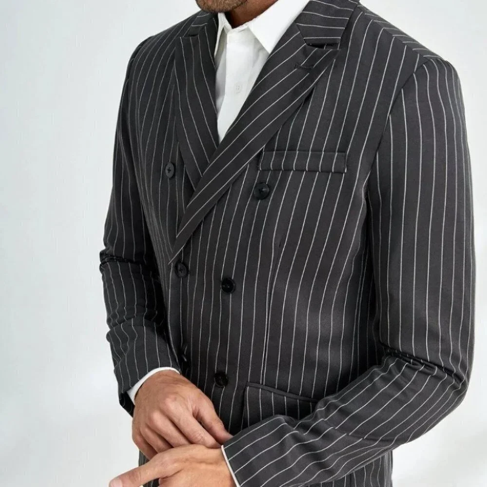 Black And White Striped Blazer And Pants Set